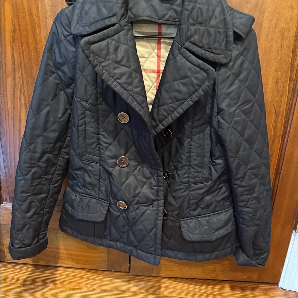 Burberry Black Quilted Pea Coat